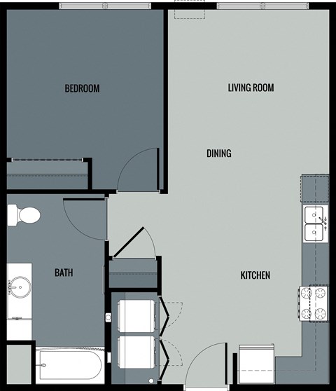 platform floor plan of a room with a bedroom and a bathroom